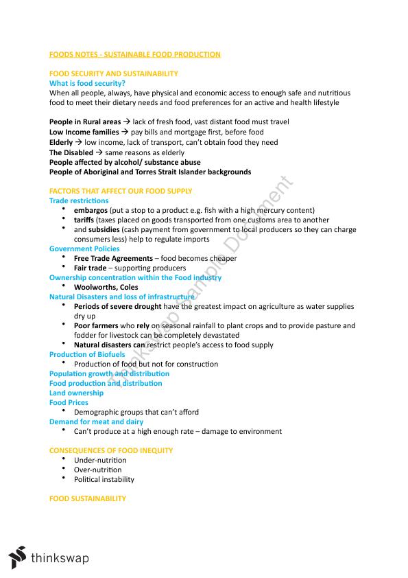 Food Science Notes Unit 3 Year 12 WACE Food Science And Technology 