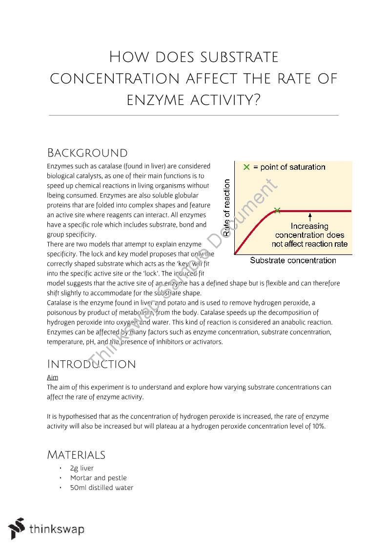 Lab Report The Effect of Substrate Concentration on