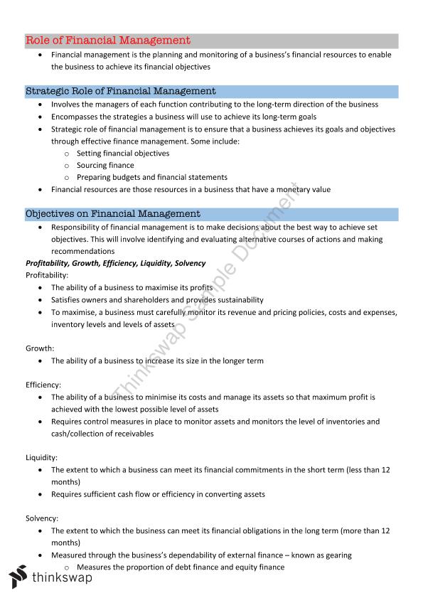 HSC Business Studies Finance Study Notes - Business Studies - Year 12 ...
