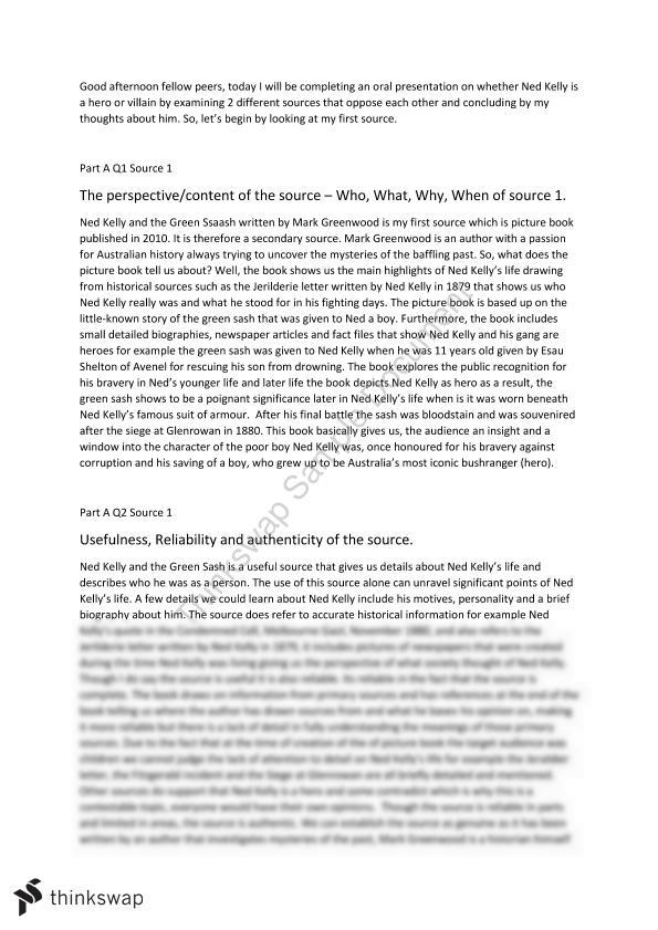 Ned Kelly Hero Or Villain Speech Modern History Year 11 Hsc Thinkswap Essay 