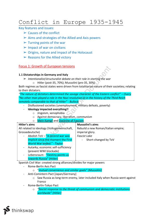 conflict in europe hsc essay plans