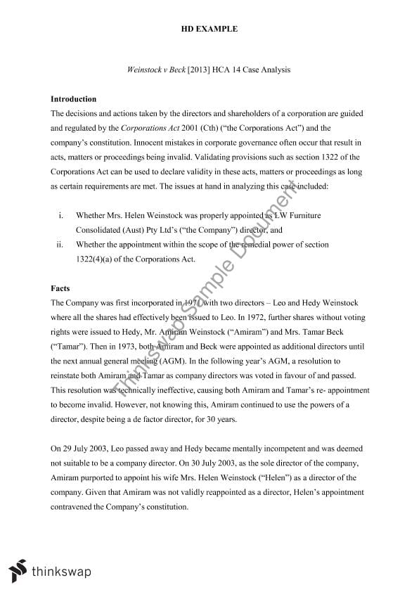 example of company law case study