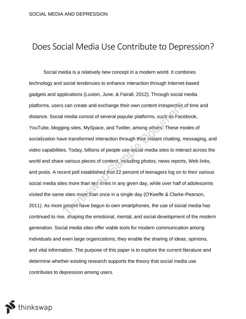 essay on social media causing depression
