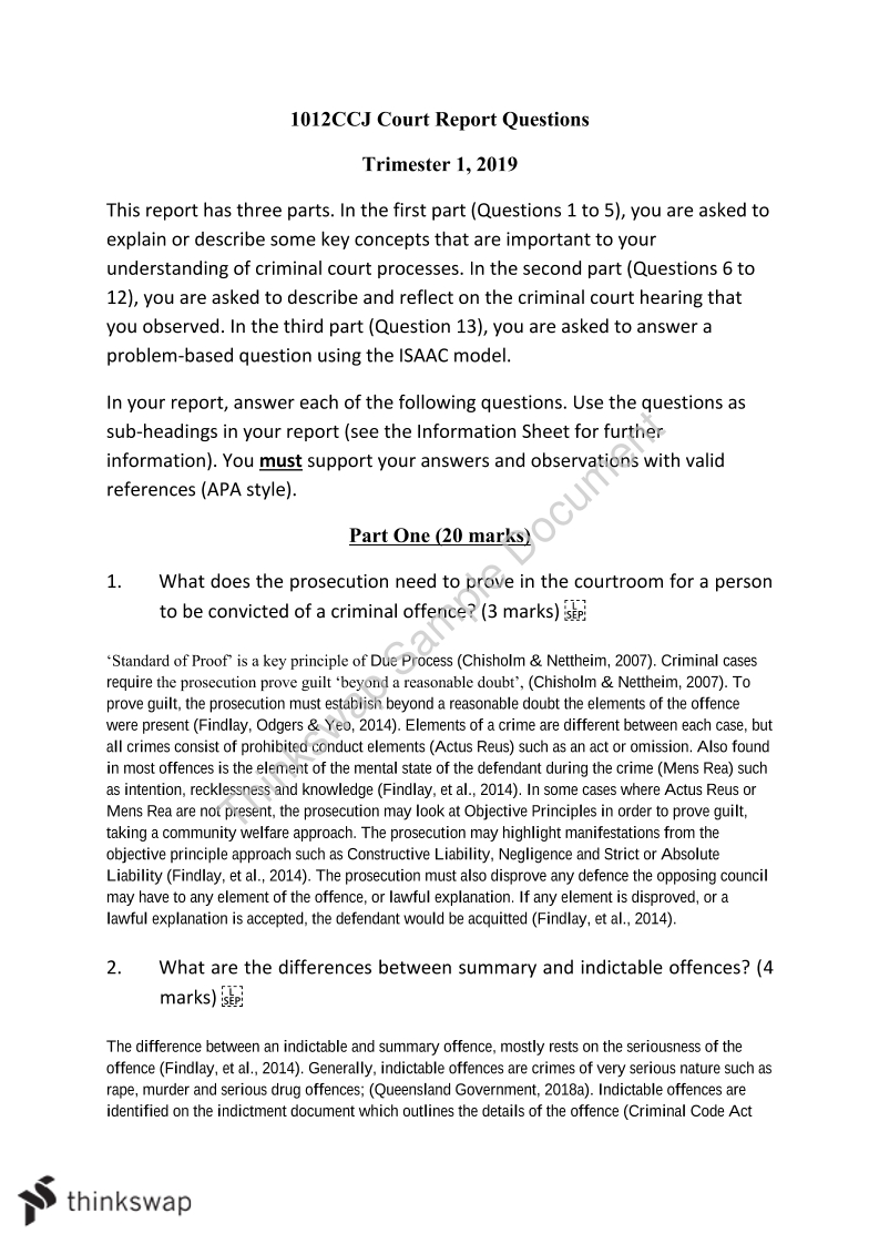 Court Report | 1012CCJ - Police, Courts & Criminal Law | Thinkswap