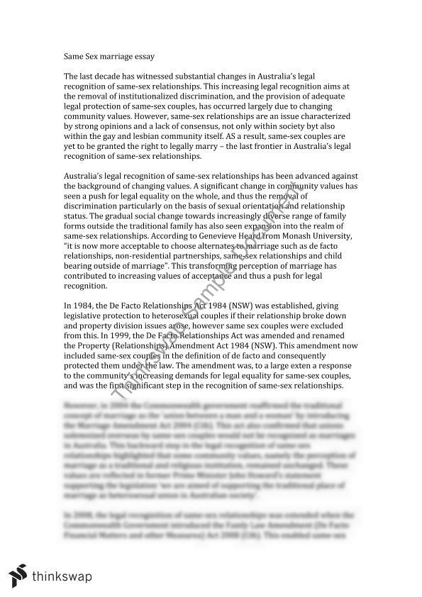 Same sex marriage should be legal essay structure