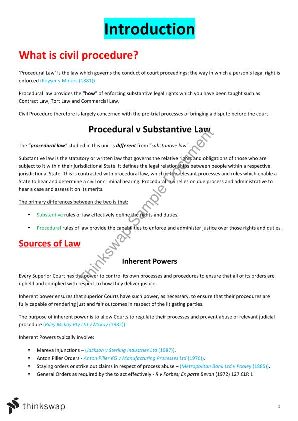Civil Procedure Study Notes | MLL391 - Civil Procedure and ...