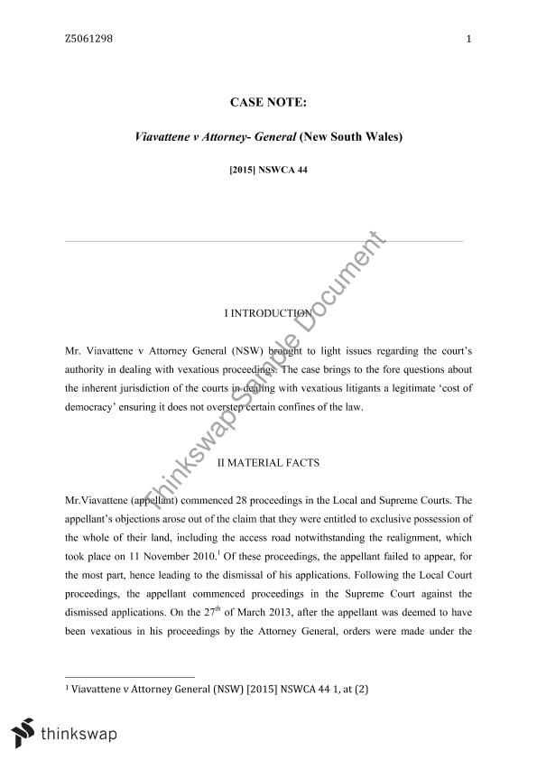 LAWS1502 Case Note LAWS1052 Introducing Law And Justice UNSW 