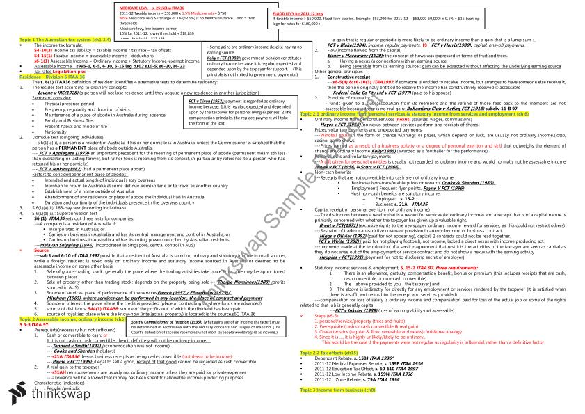 Tax Law Notes | BTC3150 - Taxation law - Monash | Thinkswap