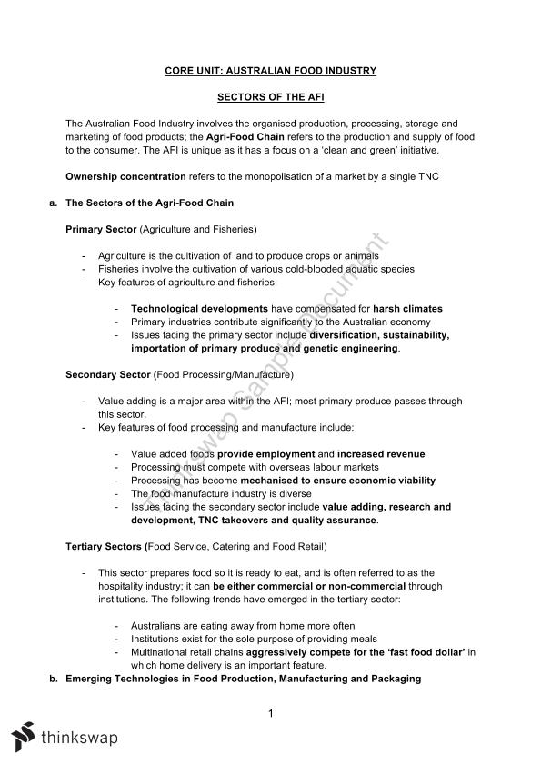 Full Summary Of Food Technology Subject Food Technology Year 12 HSC