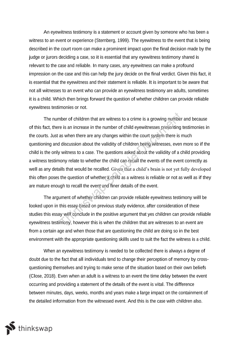 eyewitness report essay example