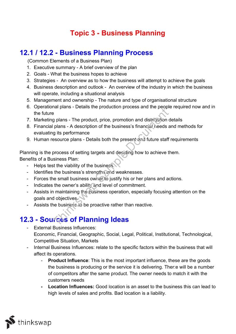 planning business studies notes