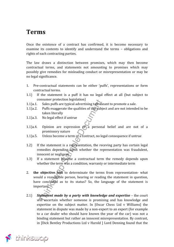Contract Law Terms LAW2524 Fundamentals Of Contract Law RMIT Thinkswap