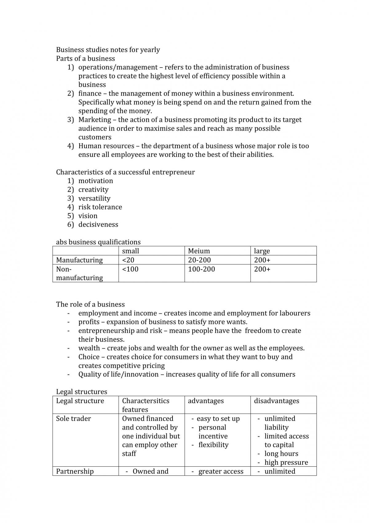 Business Studies YR 11Notes Concise - Page 1