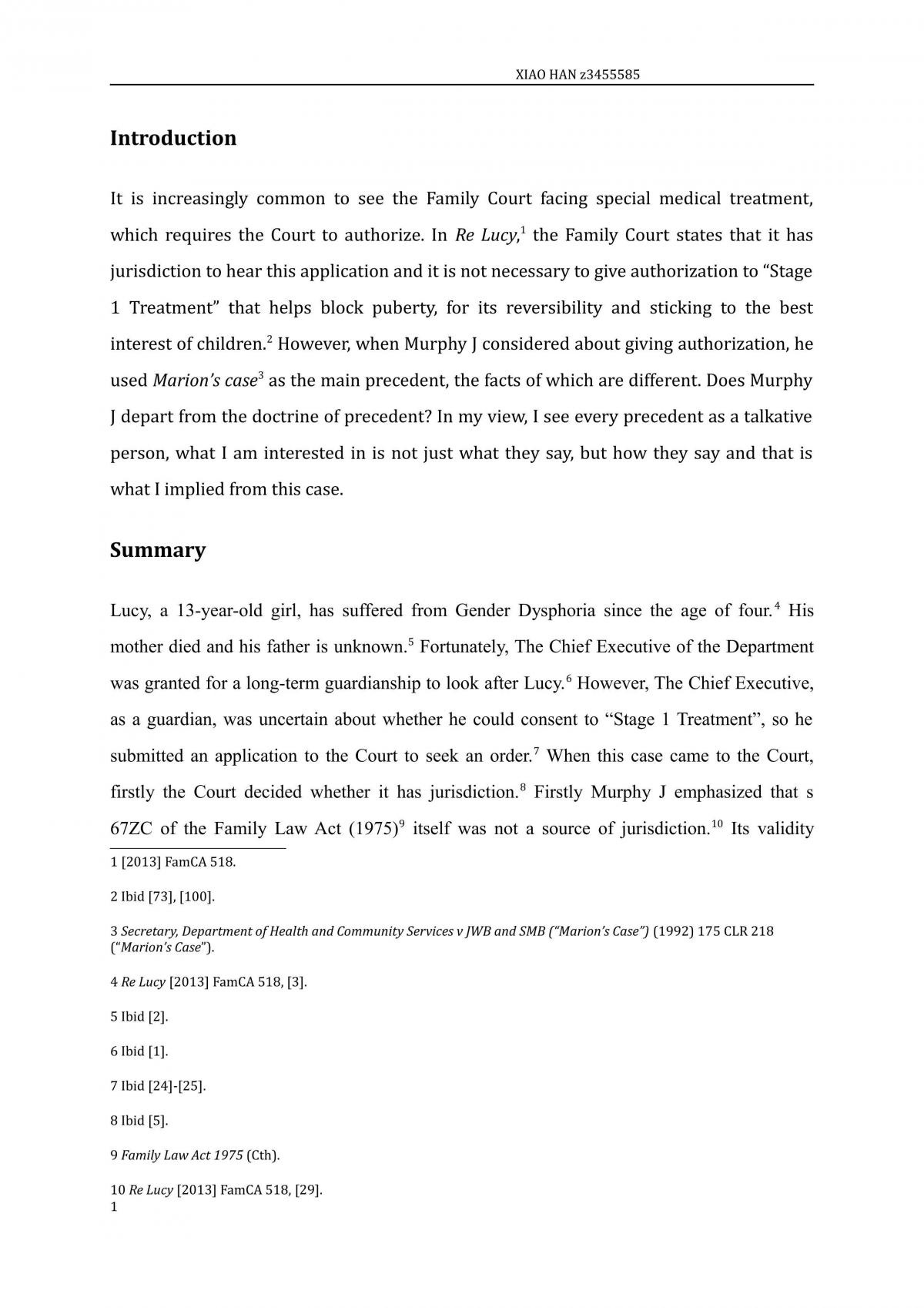 Commentary of Case Re Lucy - Page 1