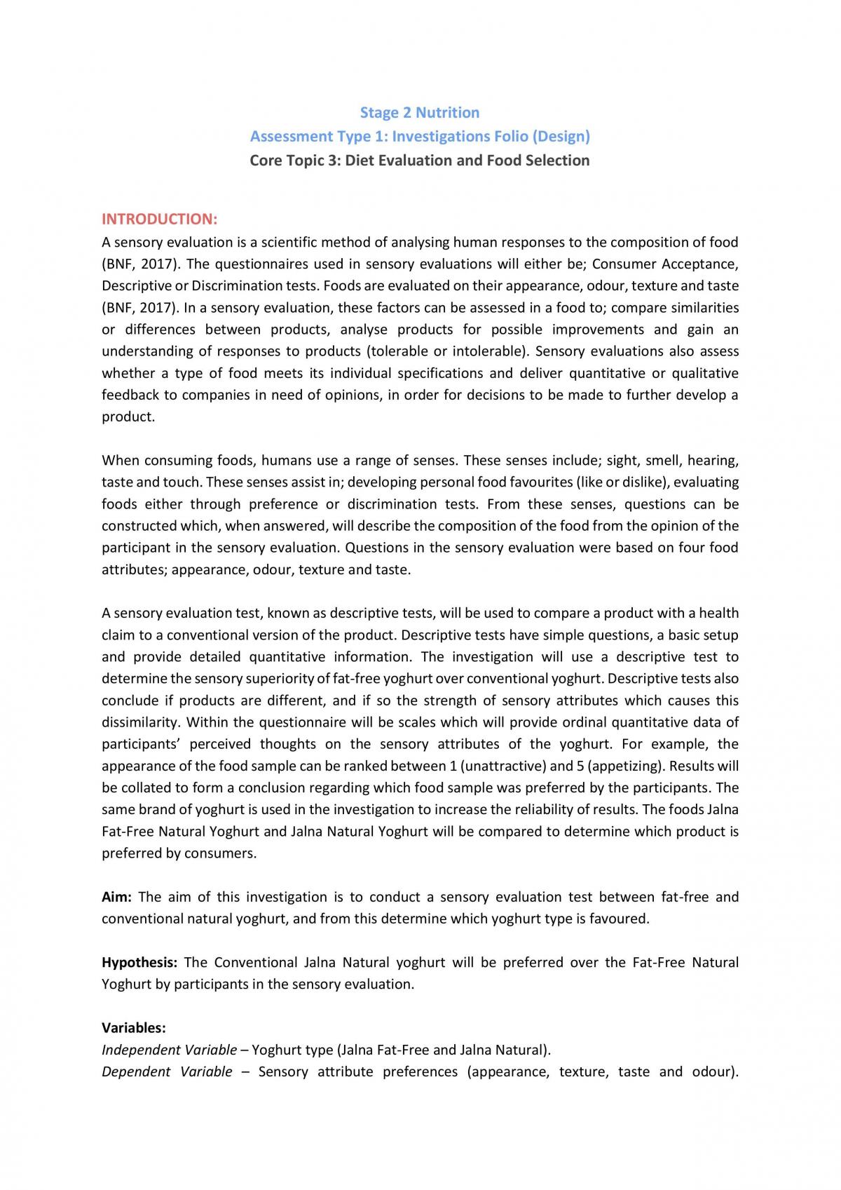 Sensory Evaluation  - Page 1