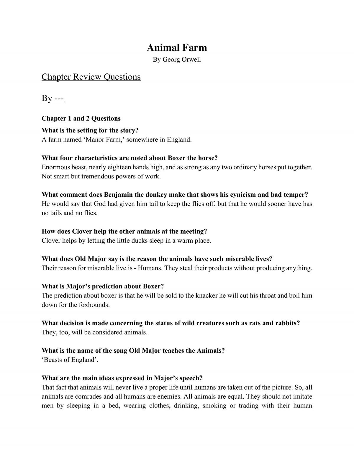 Animal Farm Chapter Question Notes | English - Year 11 SACE | Thinkswap
