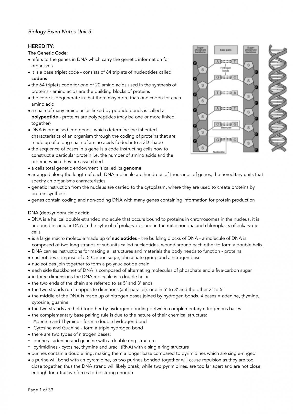 Biology Unit 3 Notes - Page 1