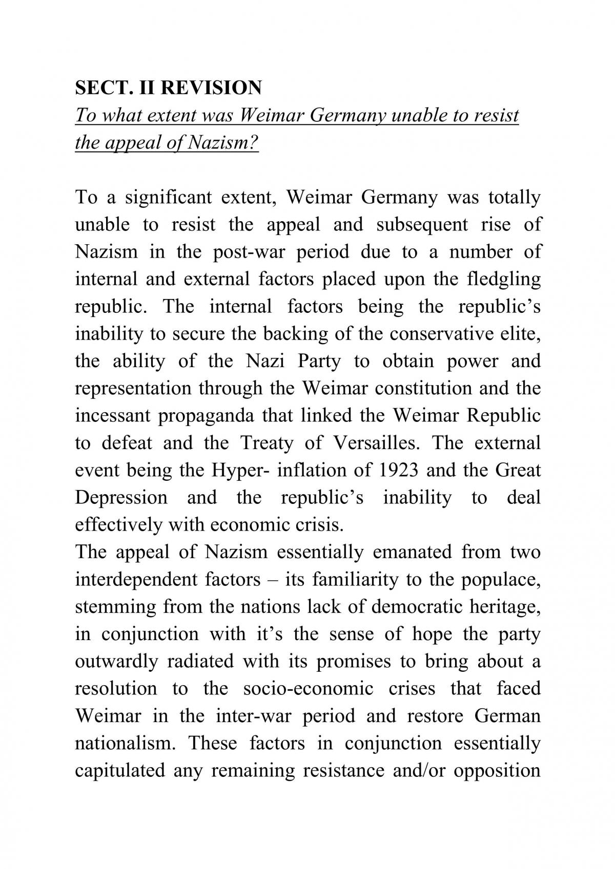 To What Extent was Weimar Germany Unable to Resist the Appeal of Nazism? - Page 1
