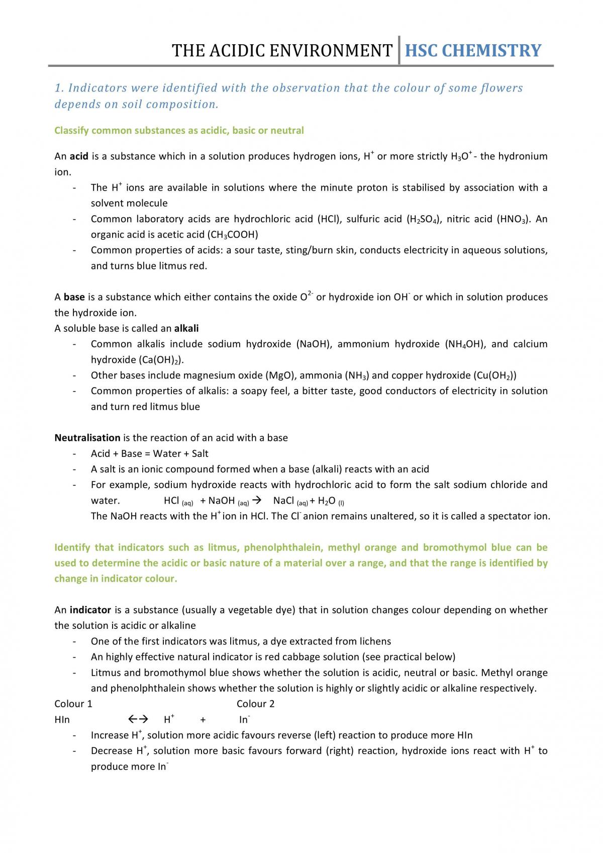 Acidic Environment Notes  - Page 1