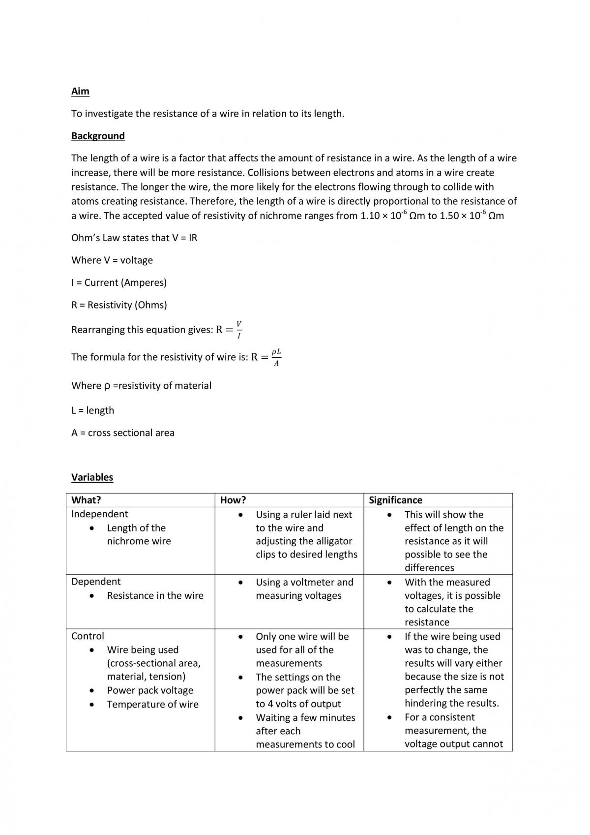 Length of Wire Prac Report - Page 1