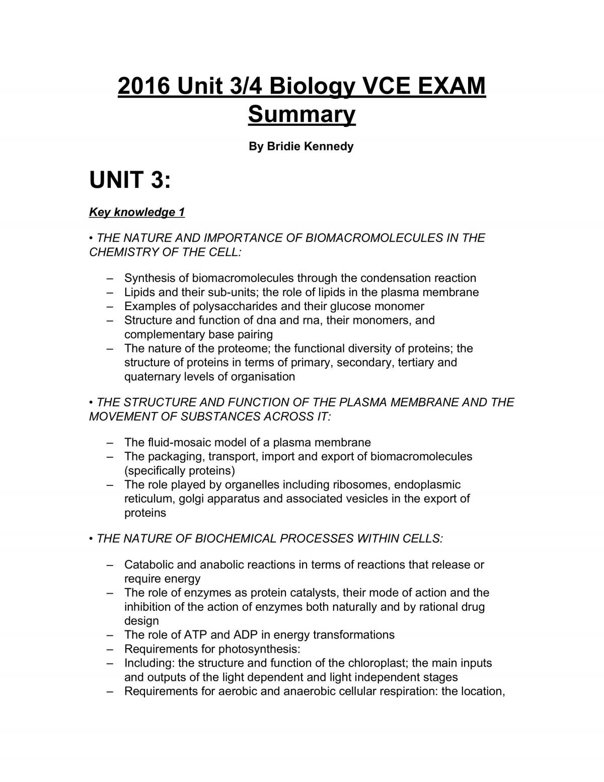 Biology Revision Notes 3/4 - Page 1