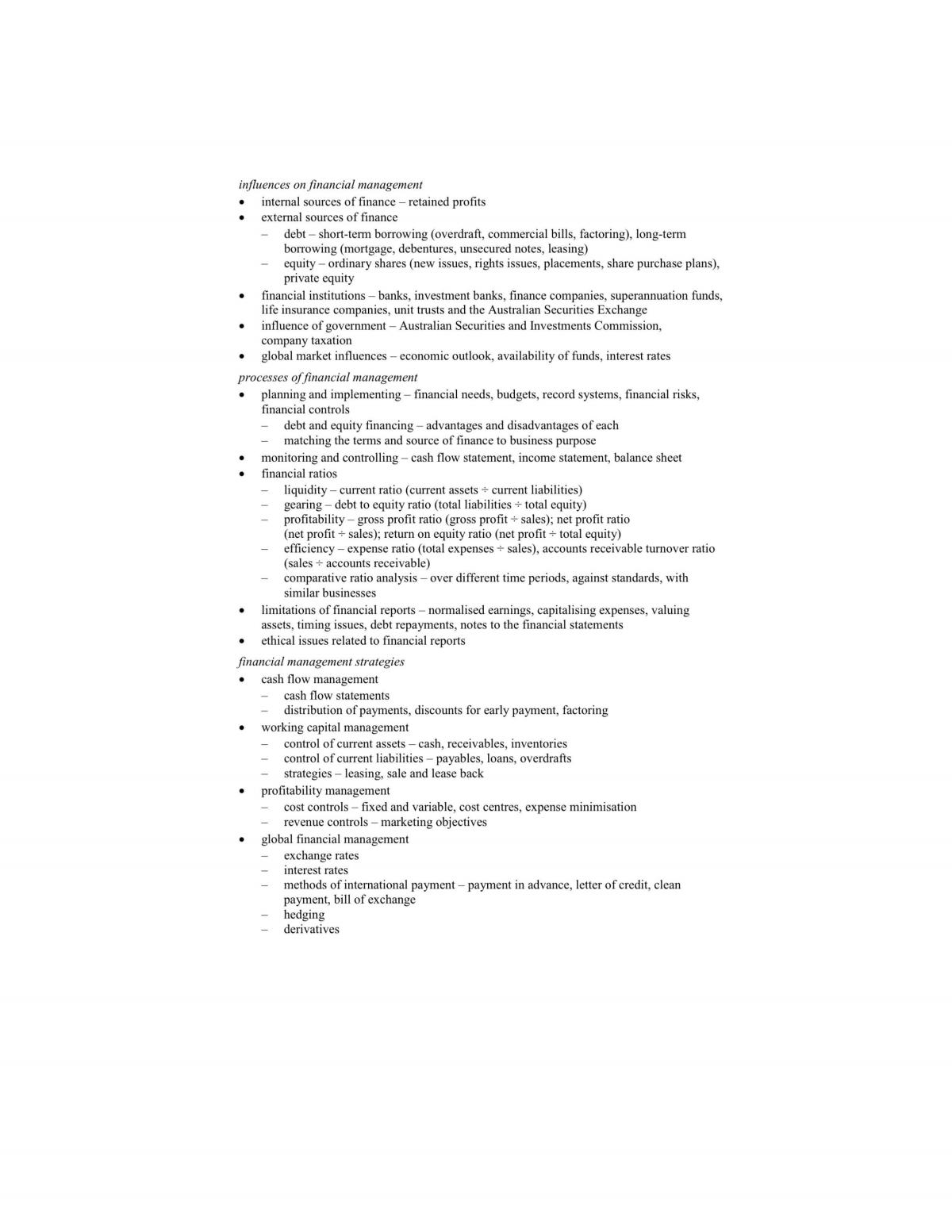 Business Studies: Finance Study Notes  - Page 1