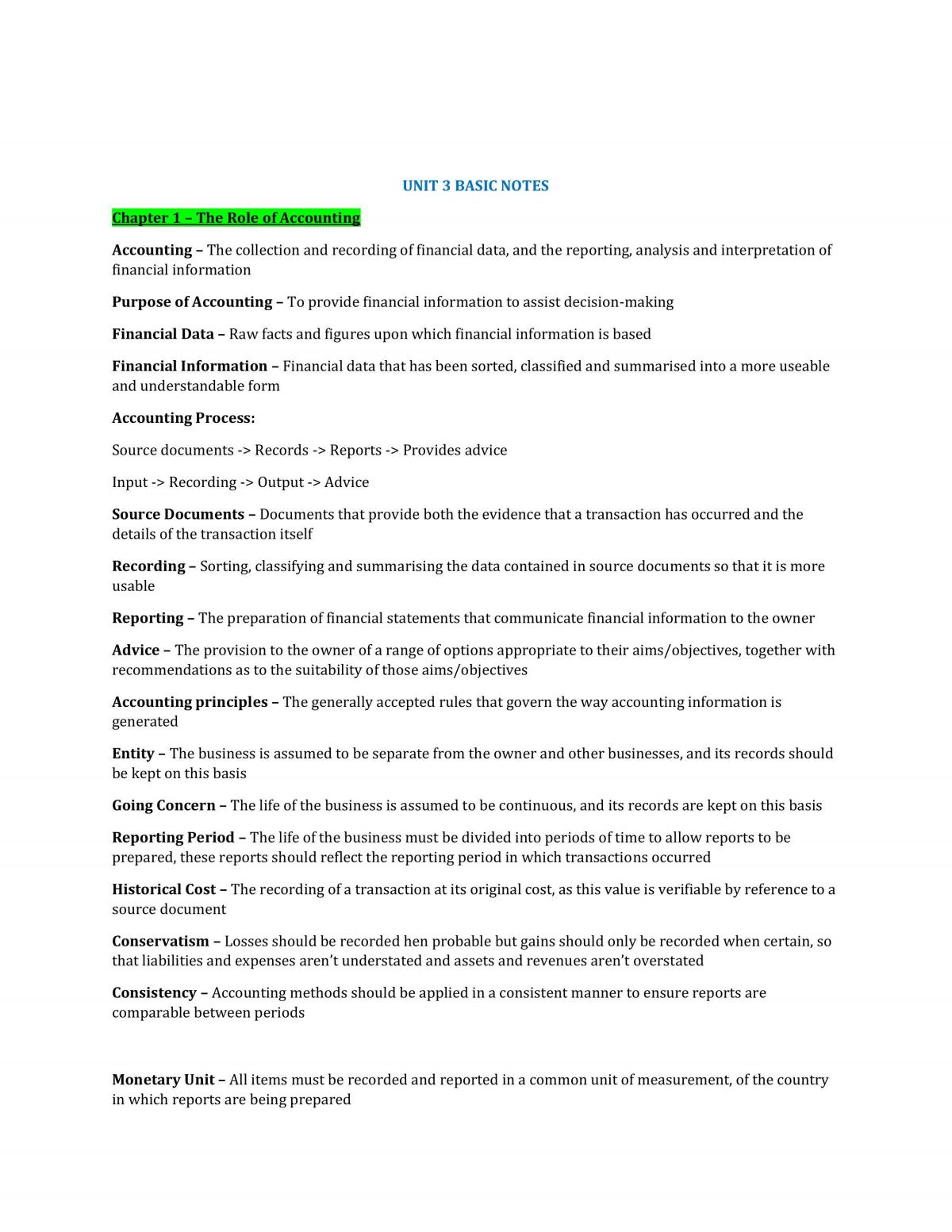 Unit 3 & 4 Theory Package - Accounting - Page 1