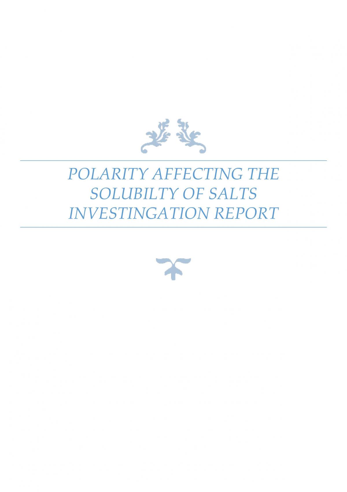 Polarity Affecting the Solubility of Salts - Page 1