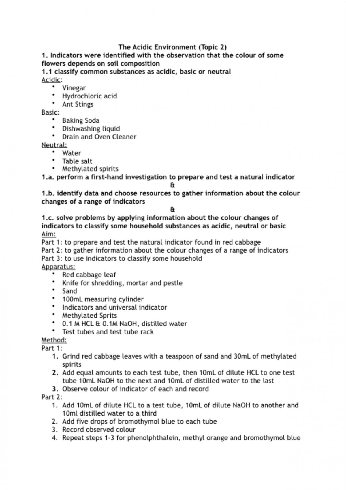 Chem Topic 2- Acidic Environment - Page 1