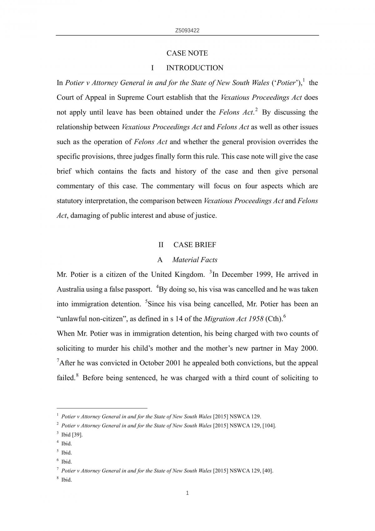 ILJ Case Note - Final Take Home Exam  - Page 1