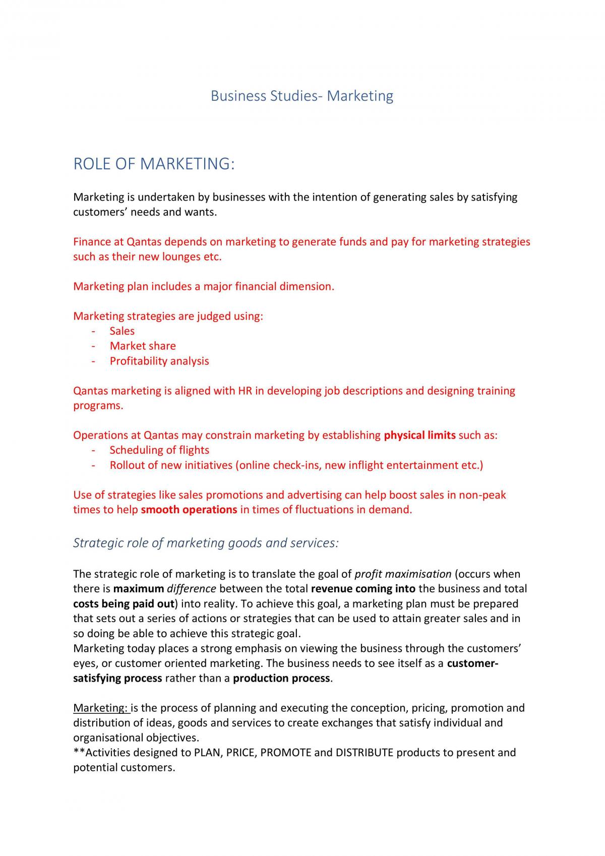 Marketing Notes + Qantas Case Study - Page 1