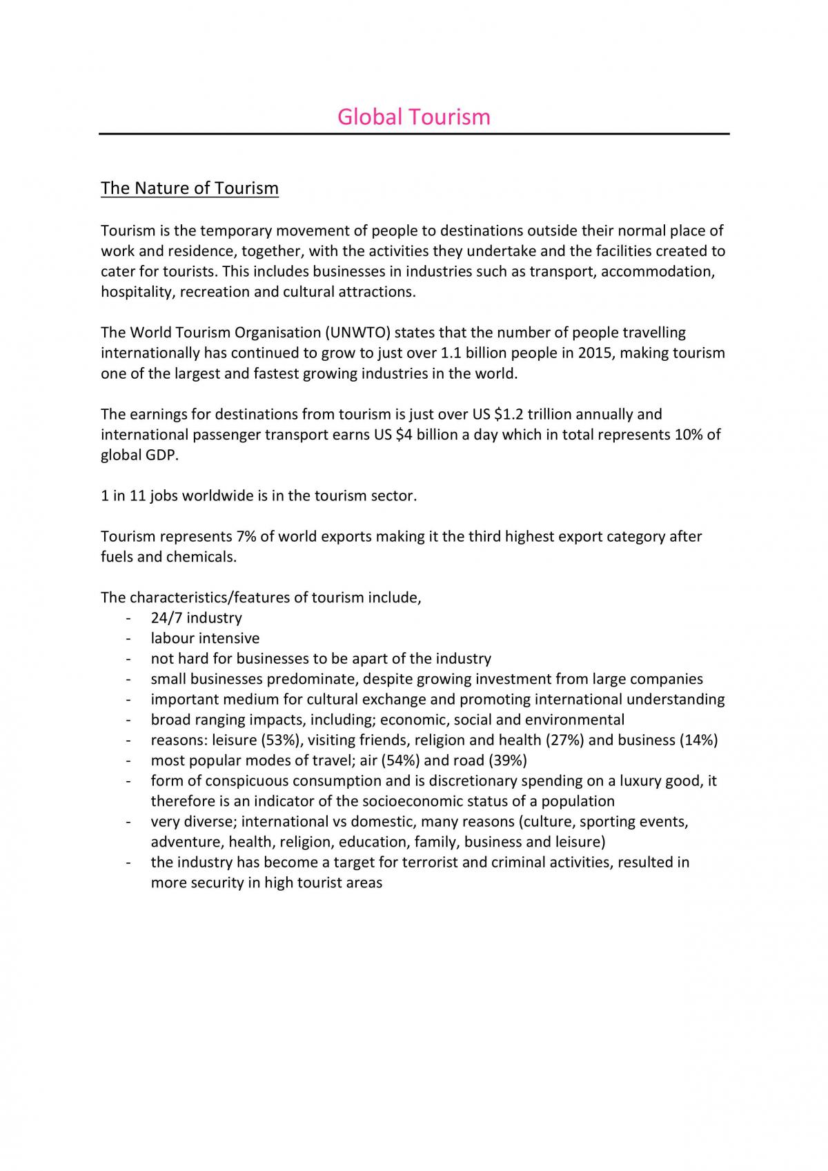 Tourism Summary - Page 1