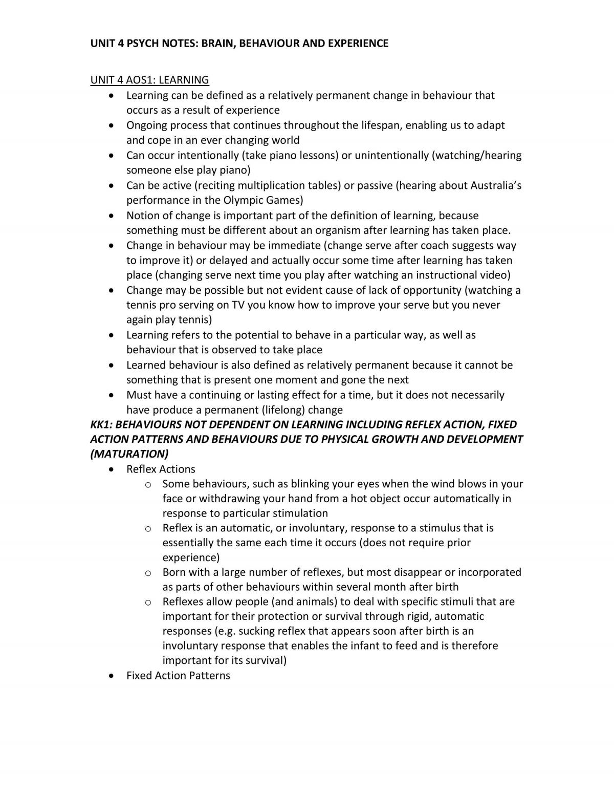 Unit 4 Psychology Notes - Page 1