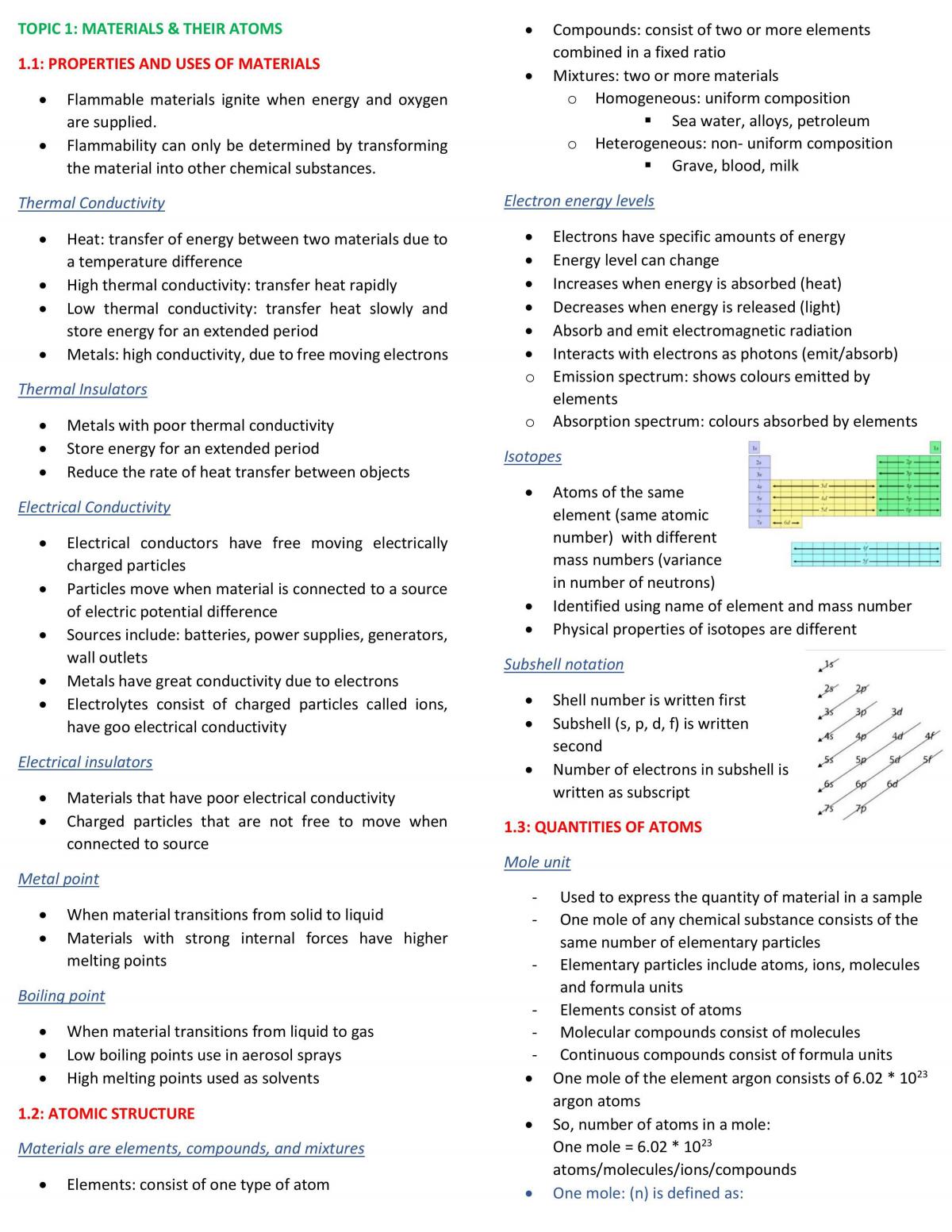 Chemistry Notes from Chapters 1,2,3 - Page 1