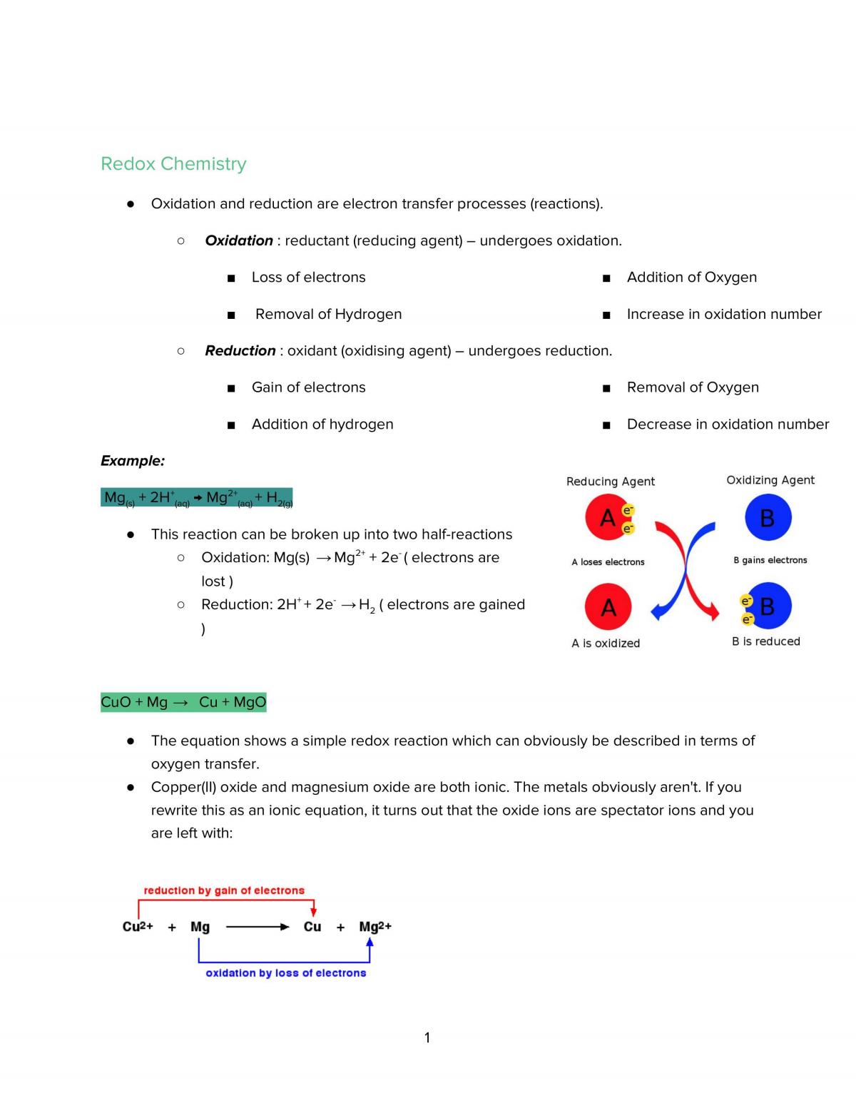 Chemistry Semester 2 Notes - Page 1