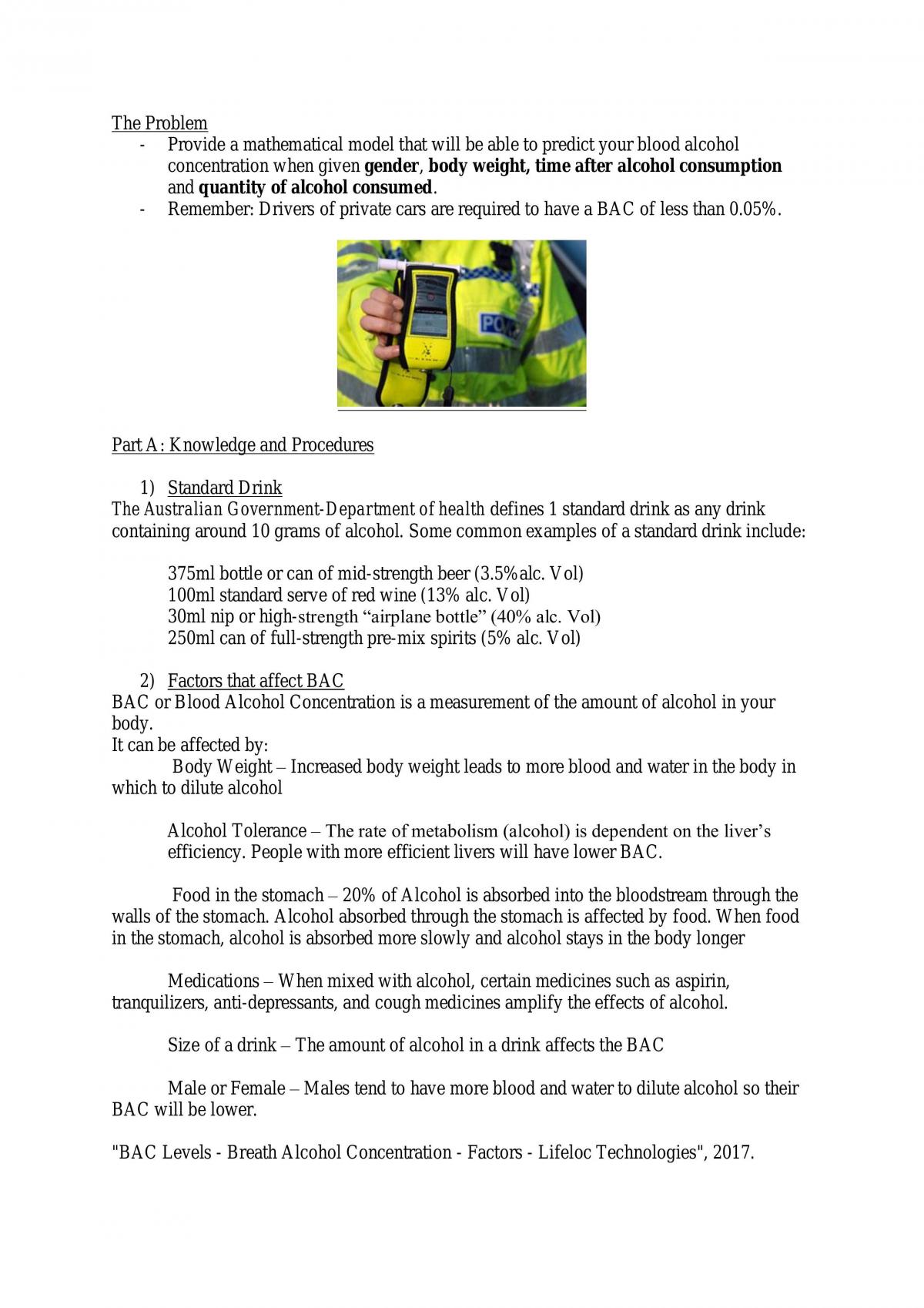 Maths B - Exponential Decay Assignment (Blood Alcohol Concentration) - Page 1