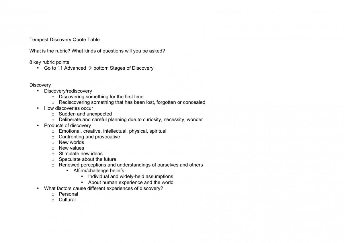 The Tempest Discovery Scaffold - Quotes, Techniques, Arguments - Page 1