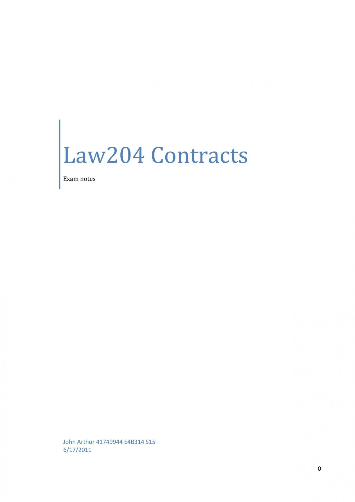 Contracts Law Full Exam Notes - 199 Pages - Page 1