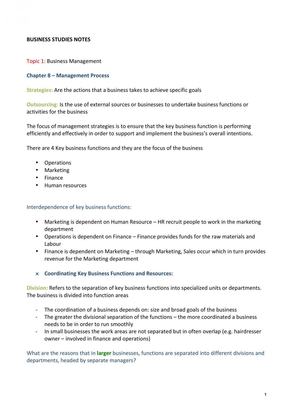 Complete Business Studies Preliminary Notes  - Page 1