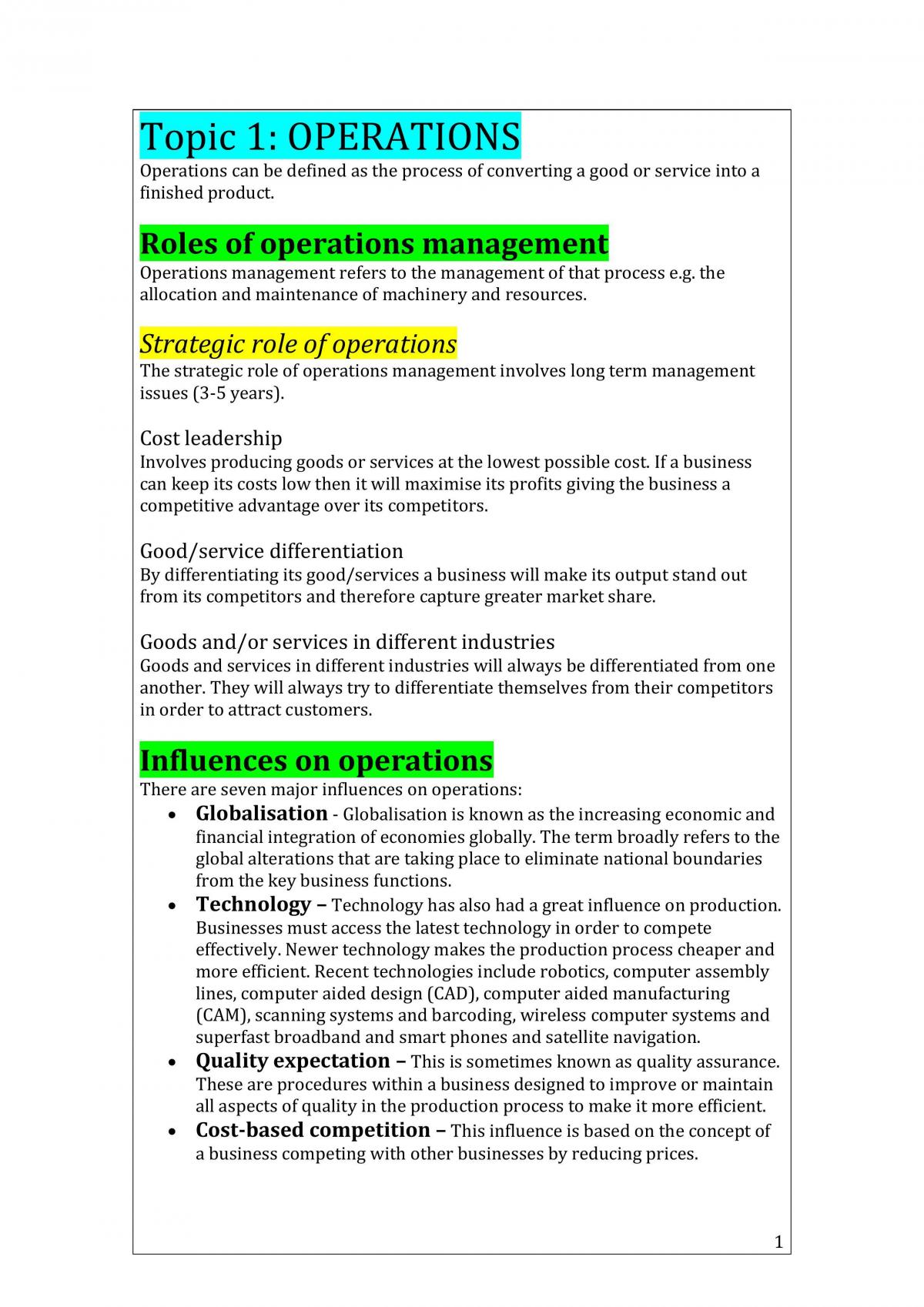 HSC Business Studies Notes Summarised - Page 1