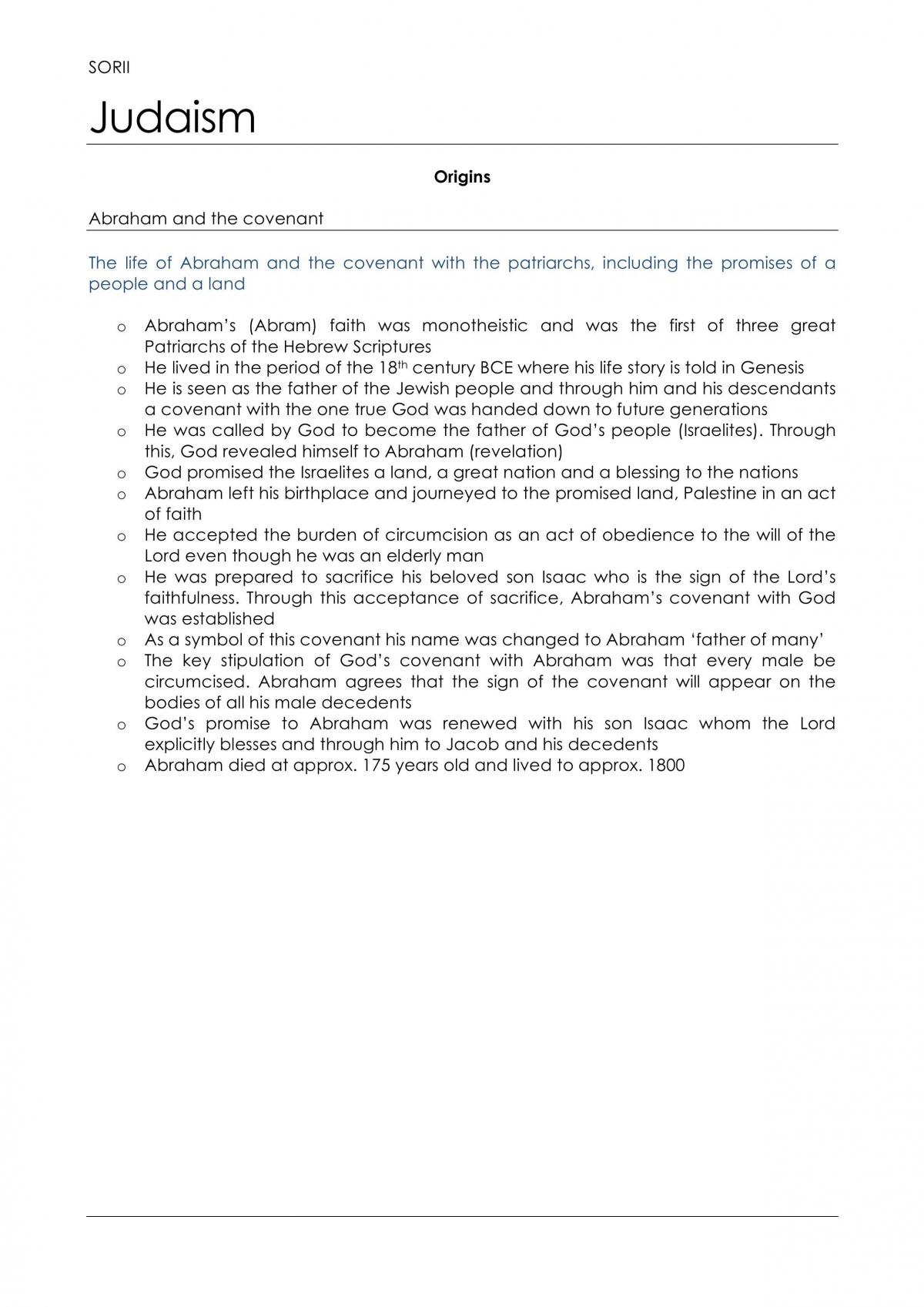 Judaism Prelim Notes  - Page 1