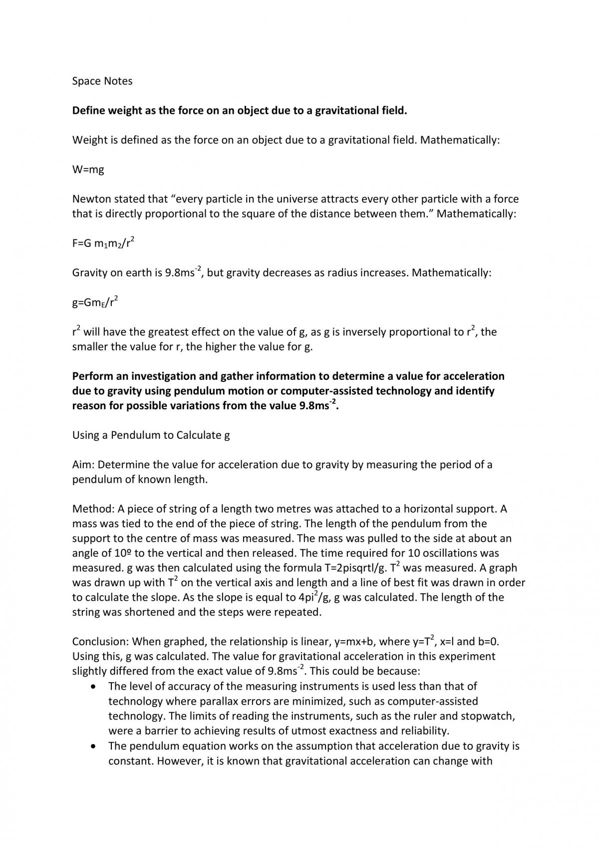 Physics - Space Notes - Page 1