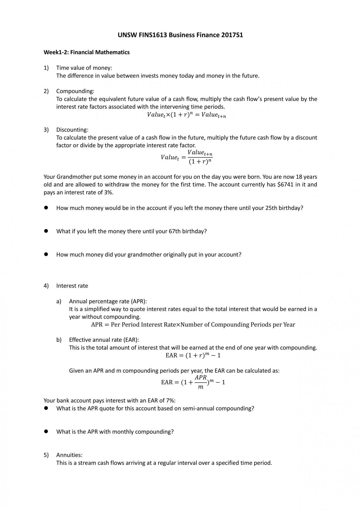 FINS1613 Business Finance Complete Study Notes - Page 1