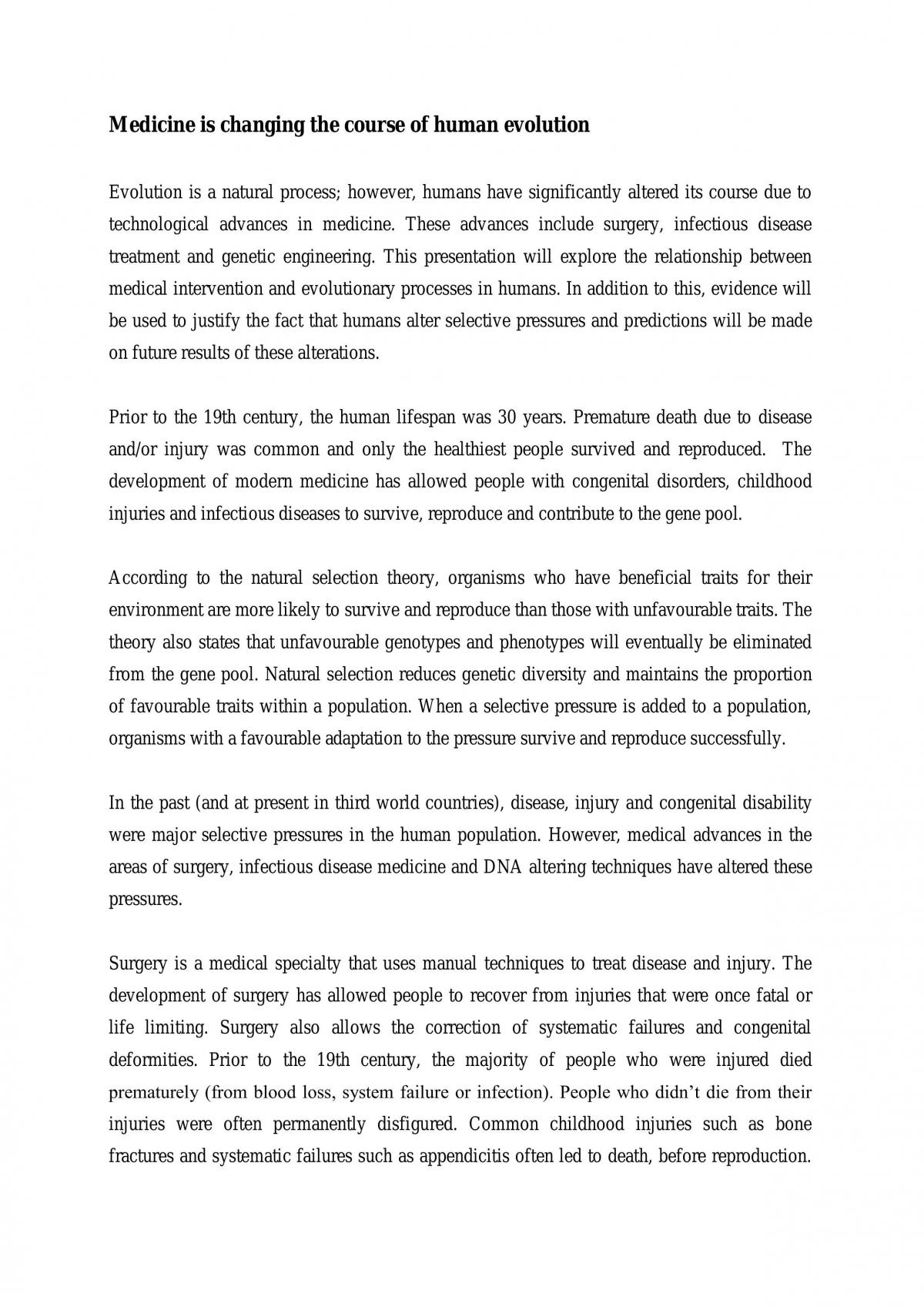 Extended Research Task: The effects of medical technologies on human evolution - Page 1