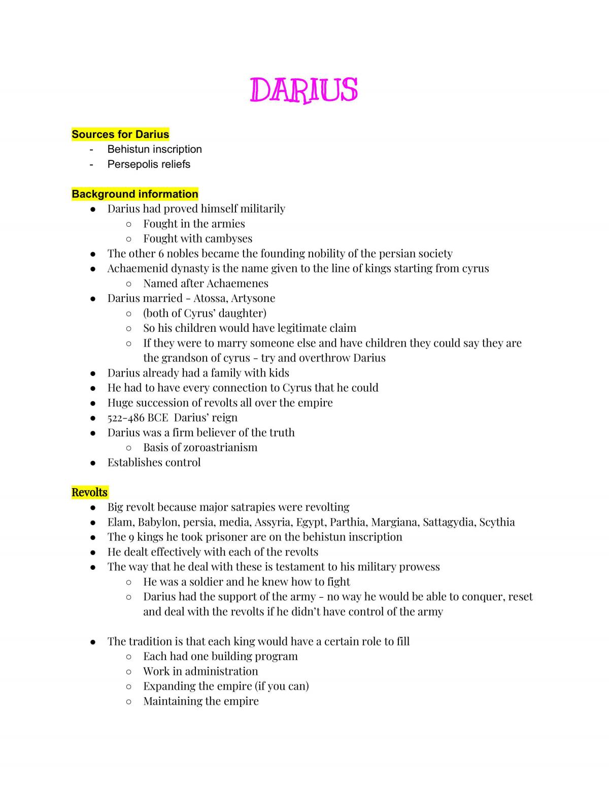 Study Notes on Darius the Great  - Page 1