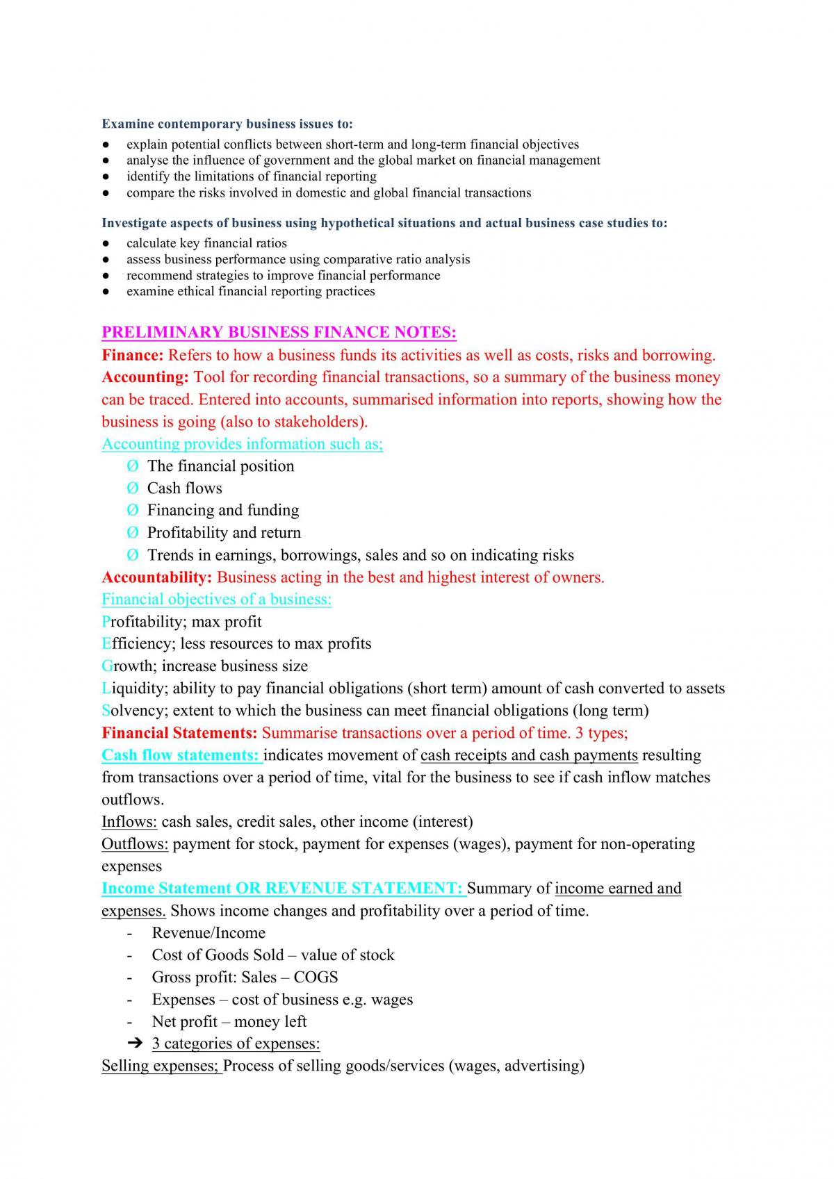 Finance Notes - Page 1