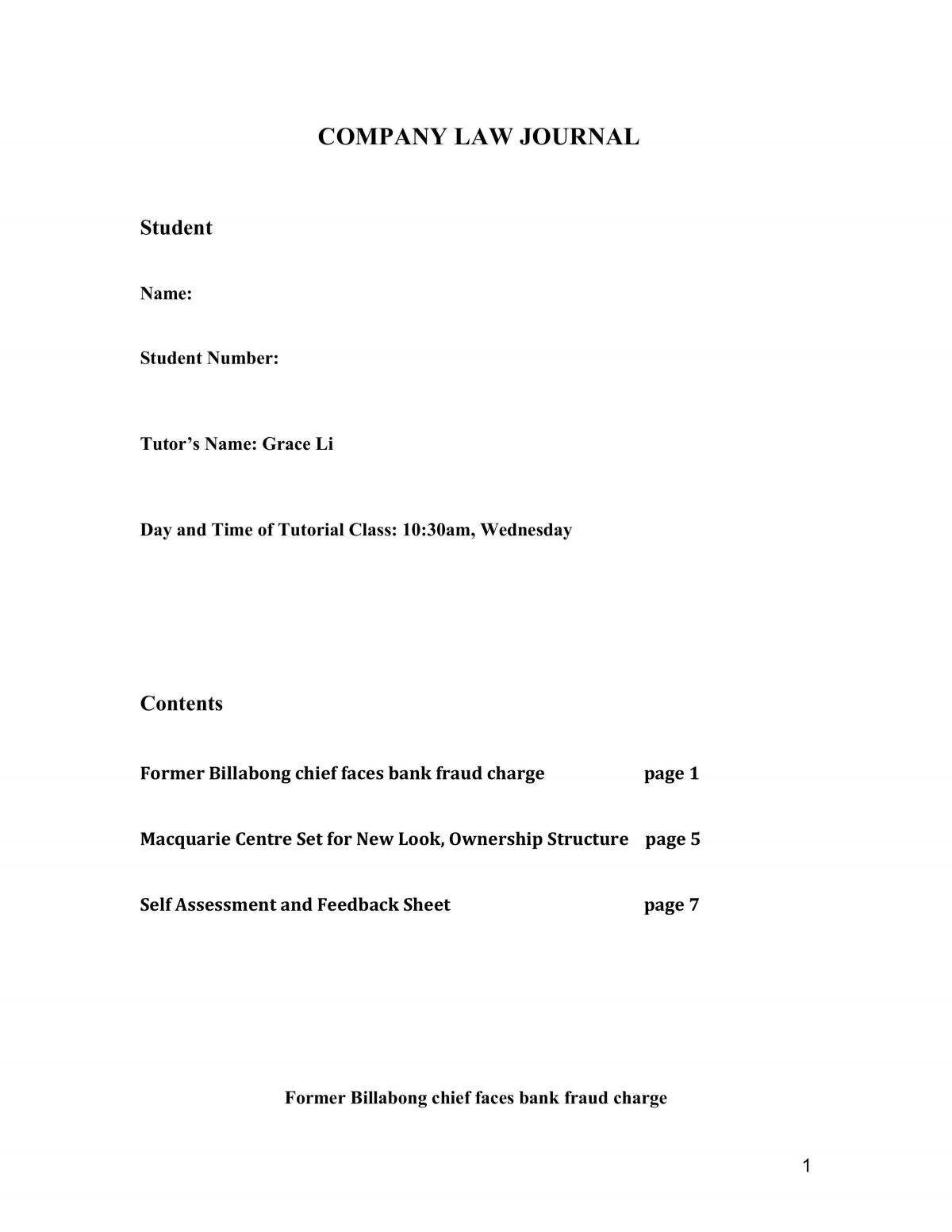 Applied Company Law assignment  - Page 1
