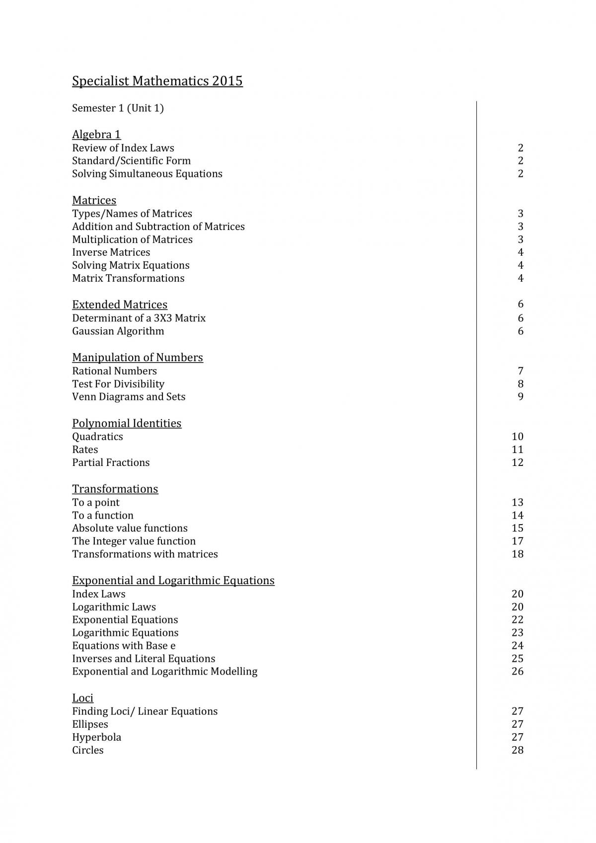 Bound Reference for Unit 1 Specialist Mathematics - Page 1