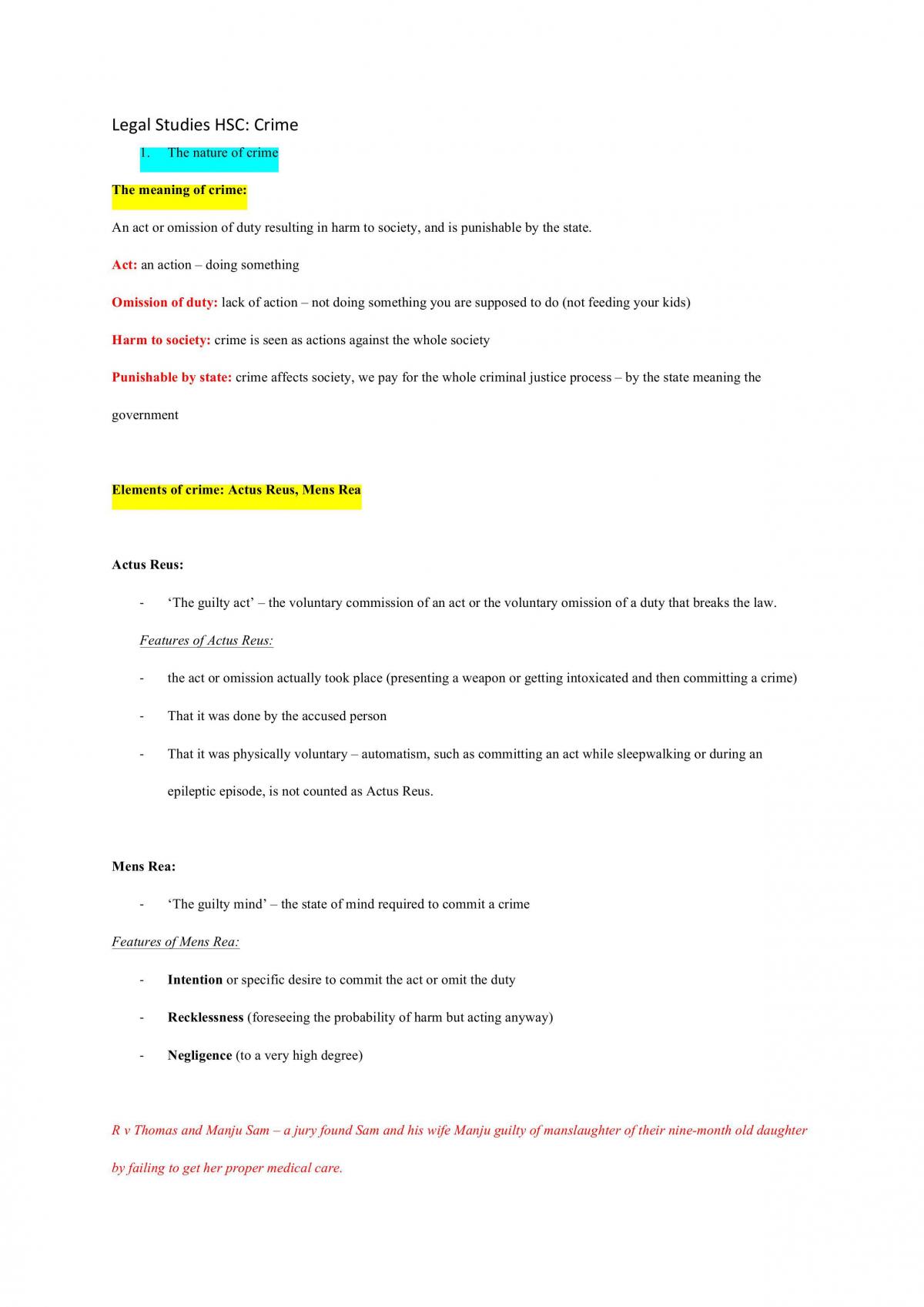 Crime Core Study Notes  - Page 1