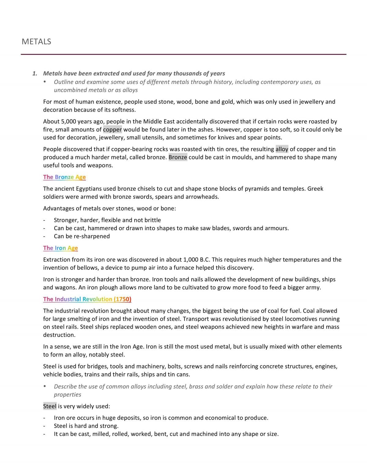 Metals (Prelim Topic) Notes - Page 1